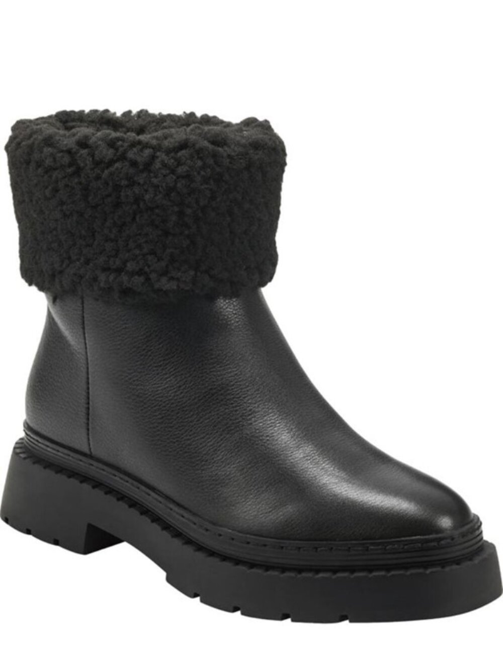 Marc Fisher LTD Vina Leather Boots Faux Fur Lug Sole Booties Black Size 8 NEW